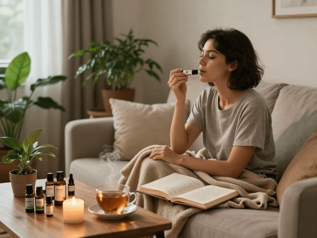 Buy pre-rolls online with premium CBD oil and natural hemp extract in a cozy wellness routine setting.