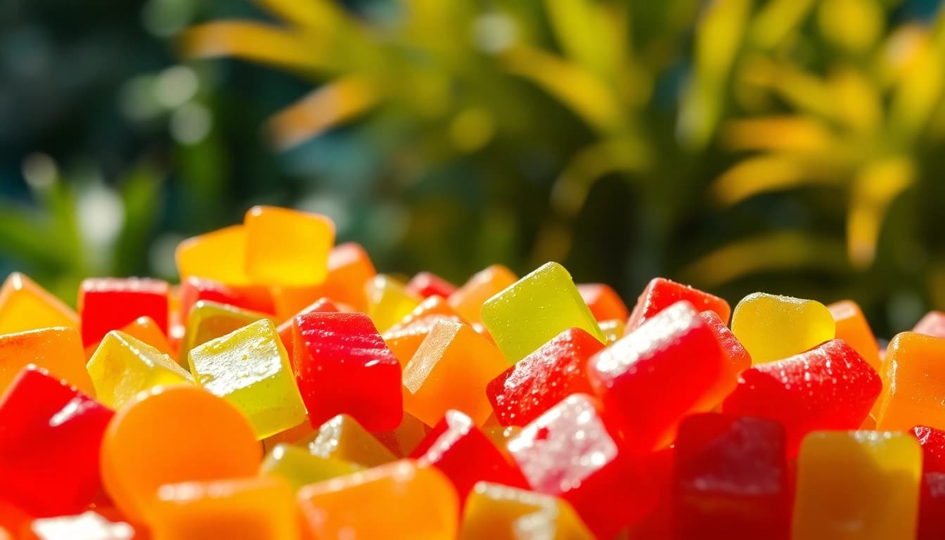 Vibrant Weed Gummies showcased in a colorful and inviting setting.