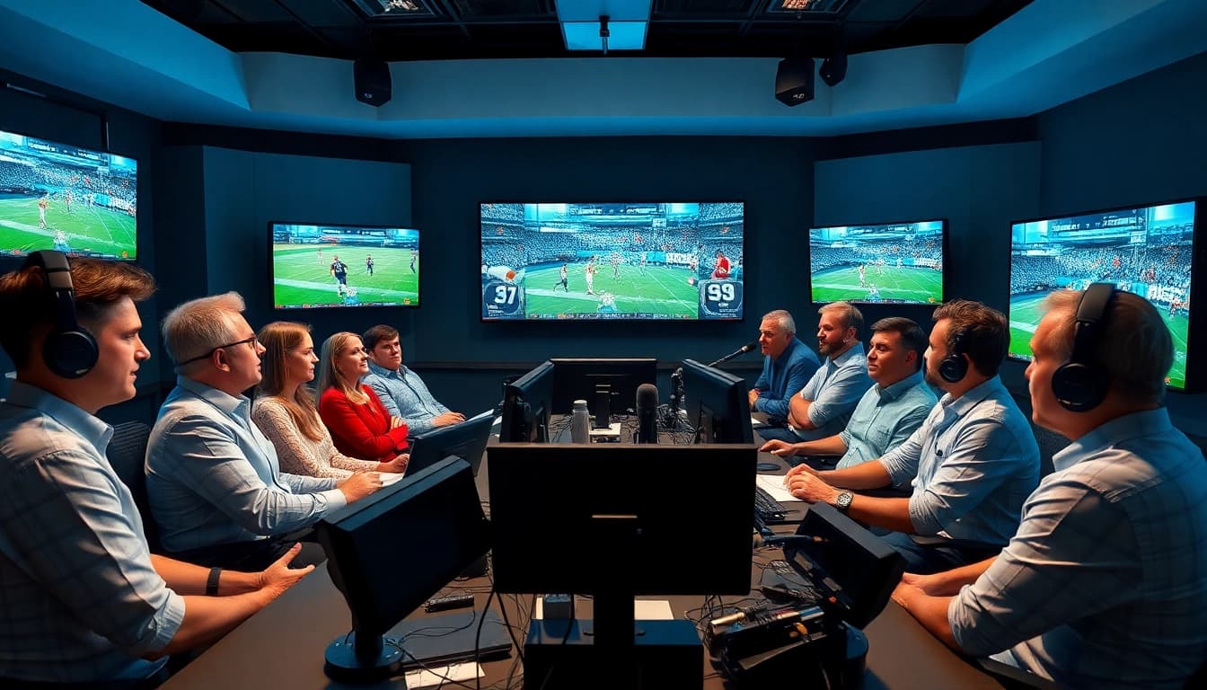 Engaging team in action during a sports broadcasting session, showcasing sports broadcasting dynamics.