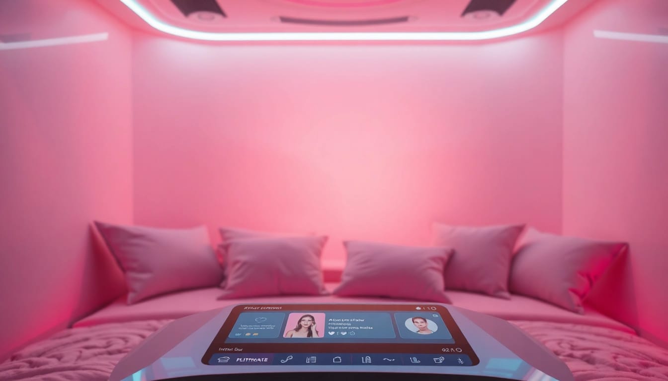 Engaging ai porn chat scene featuring a futuristic intimate virtual room.