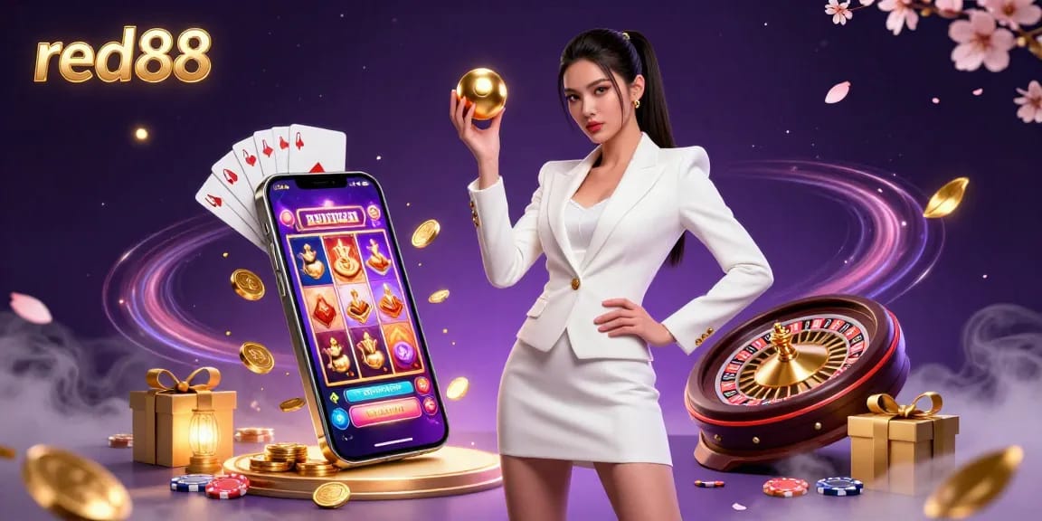 Engage with red88's golden roulette ball while enjoying dynamic casino games under exciting lights.