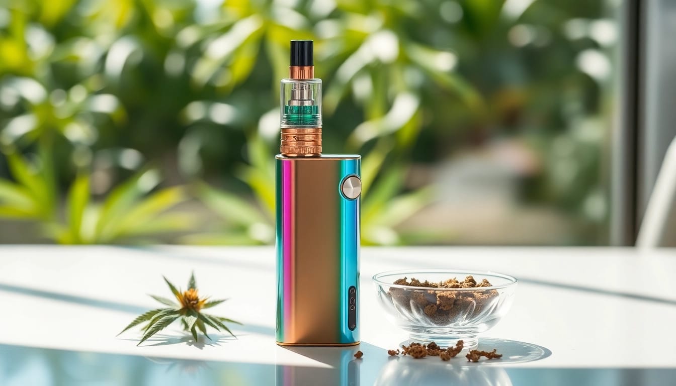 Explore the sleek design of a Cannabis Vape pen against a vibrant green backdrop.