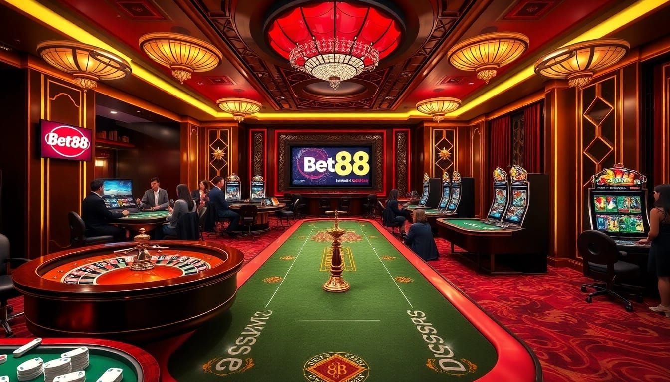 Experience the excitement of Bet88 com with gamers at blackjack tables and roulette wheels.