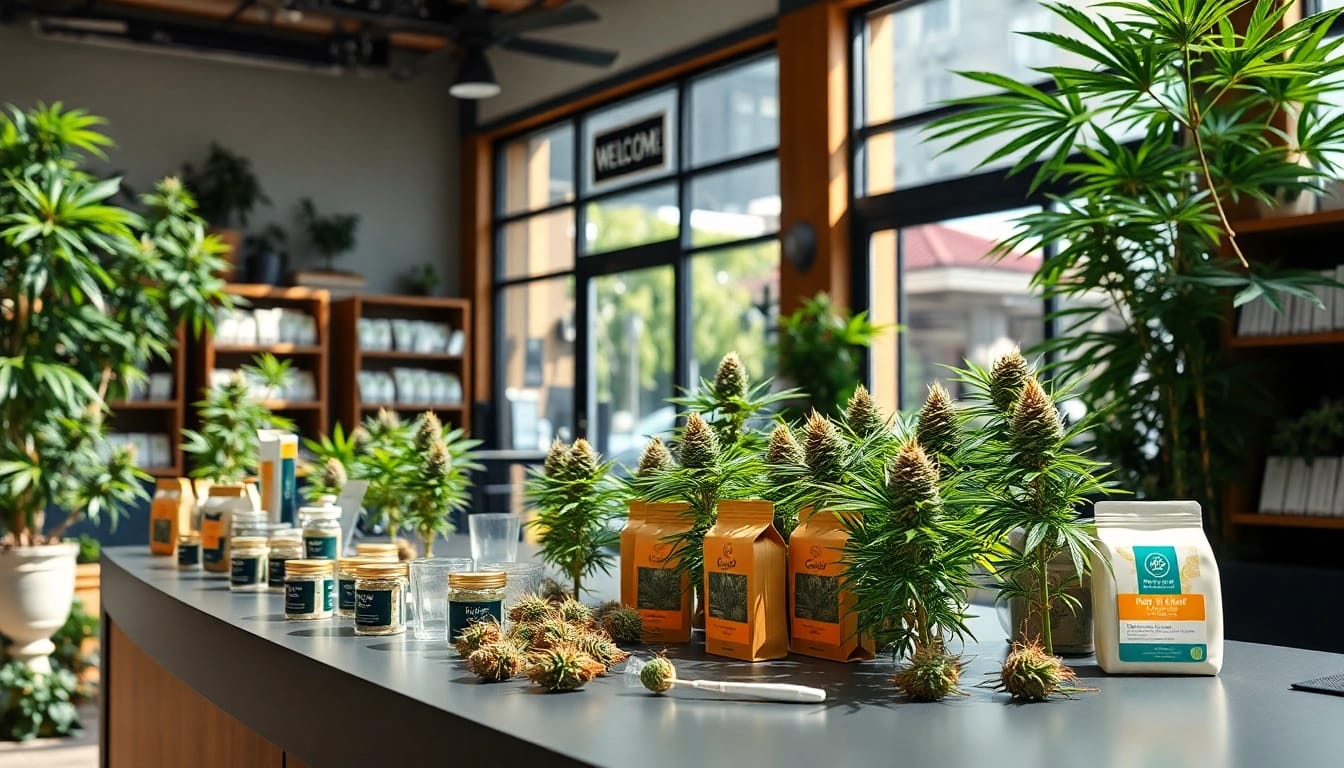 Shop top-quality cannabis products at a modern Weed Store featuring vibrant displays.