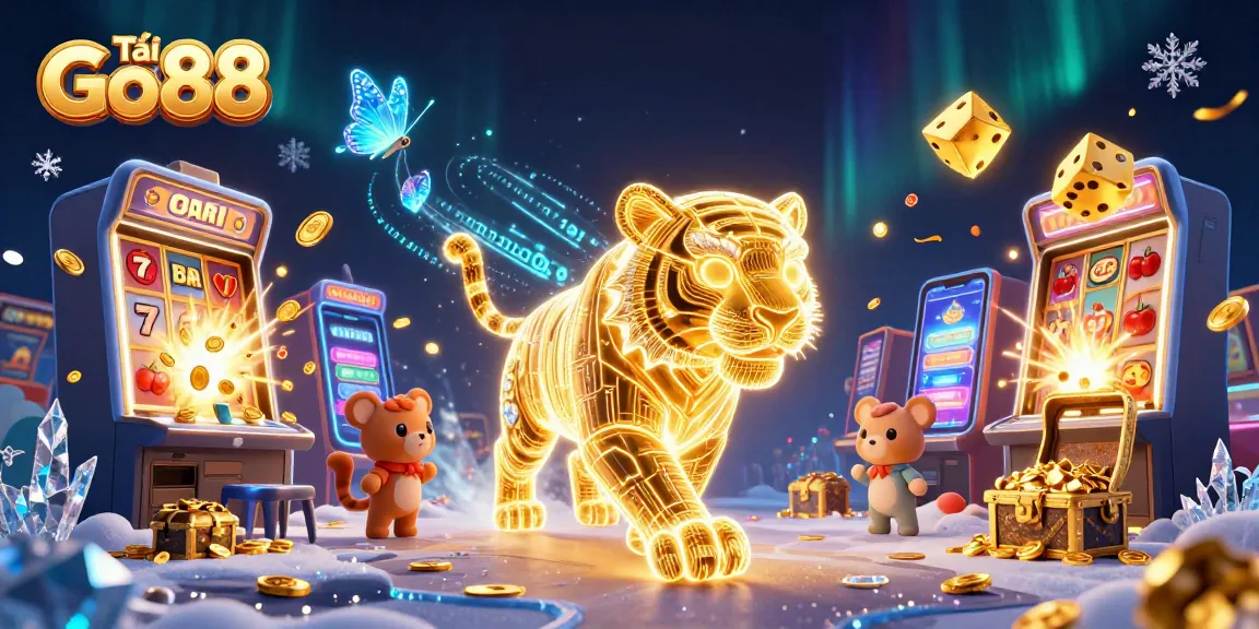 Win big with Tải Go88 in a vibrant digital casino featuring a golden tiger and exciting game elements.