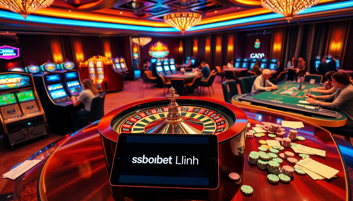 Experience thrilling gameplay with SBOBET link login amidst a vibrant casino atmosphere.