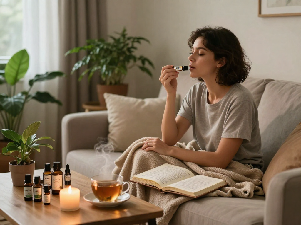 Buy pre-rolls online with premium CBD oil and natural hemp extract in a cozy wellness routine setting.