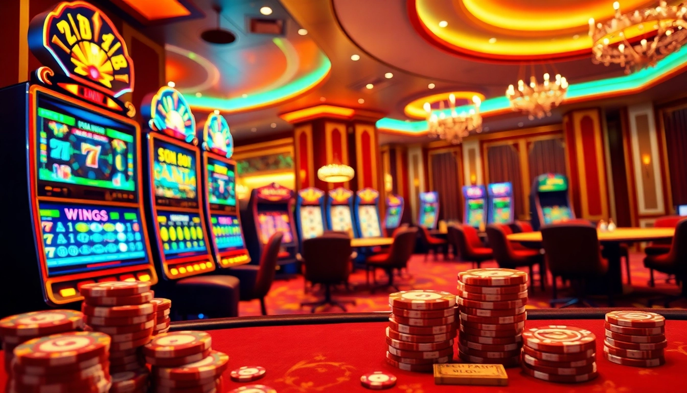 Engage with exciting slot pragmatic play machines illuminating the casino floor amidst vibrant decor.