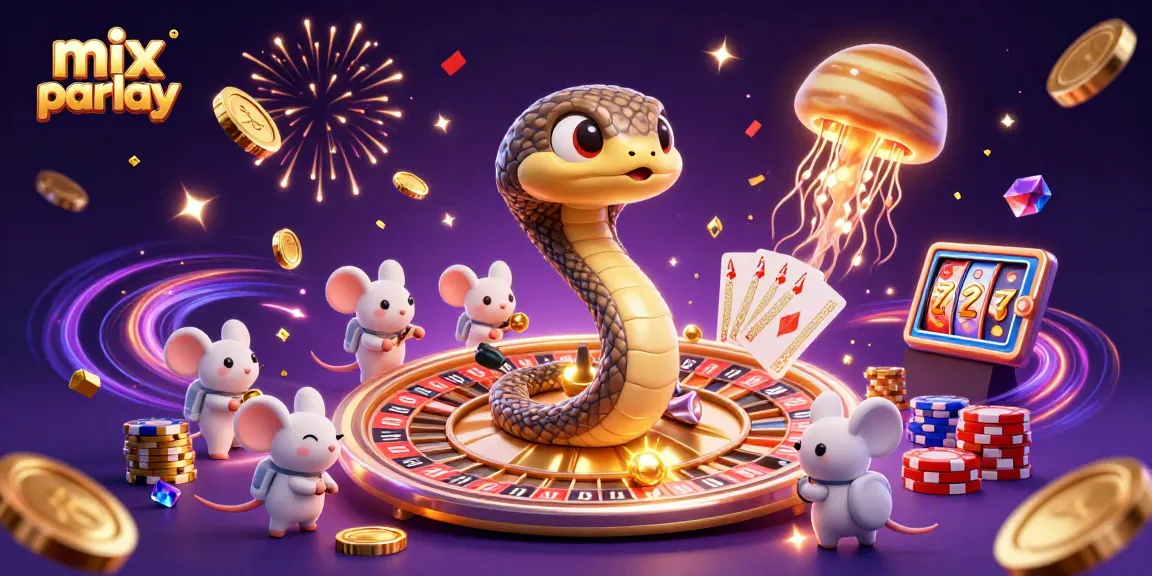 Permainan mix parlay yang penuh warna dengan koin emas dan chip poker, menghadirkan peluang taruhan yang menguntungkan.
