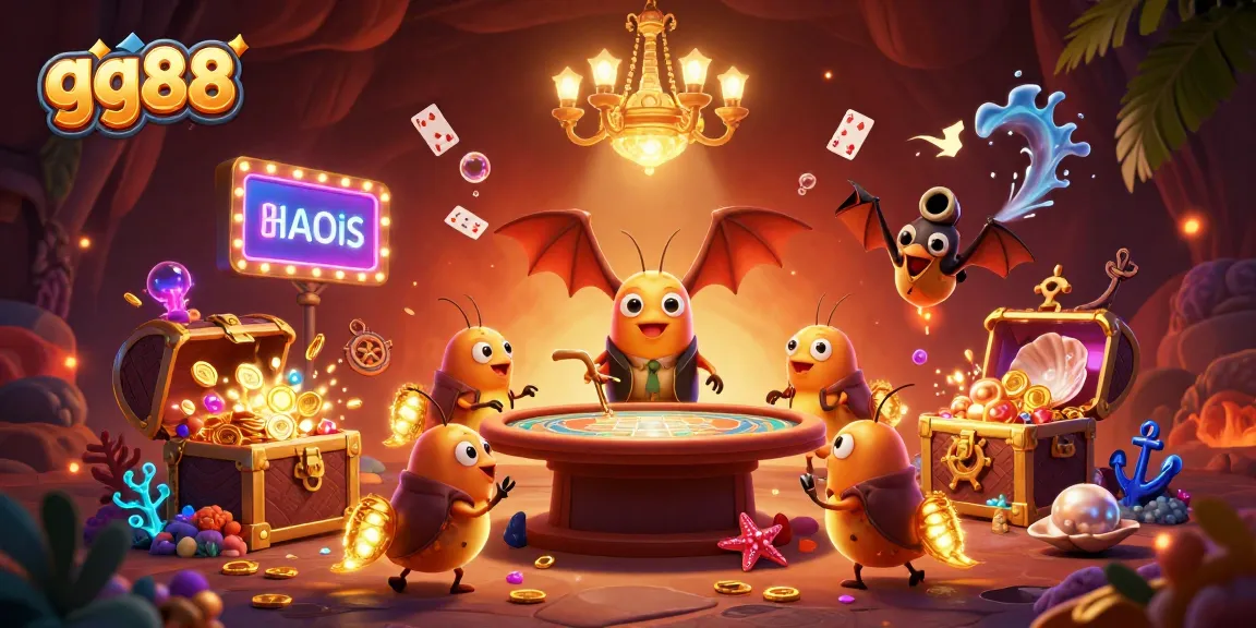 Experience the vibrant gg88 casino scene filled with lively glowworms lighting the game tables.