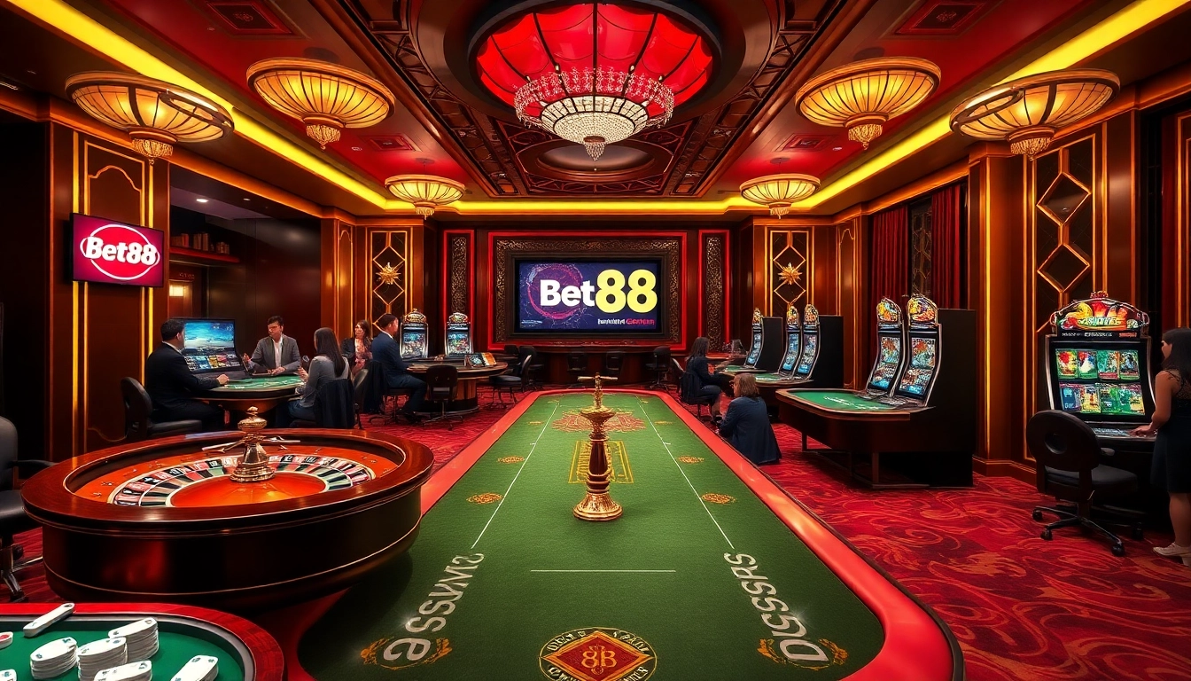 Experience the excitement of Bet88 com with gamers at blackjack tables and roulette wheels.