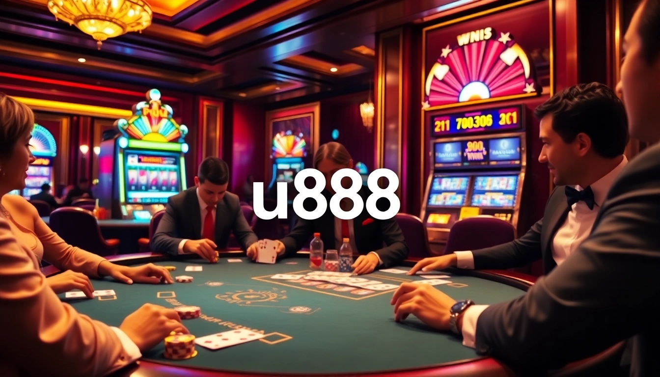 Players experiencing thrilling excitement at the u888 poker table in a luxurious casino environment.