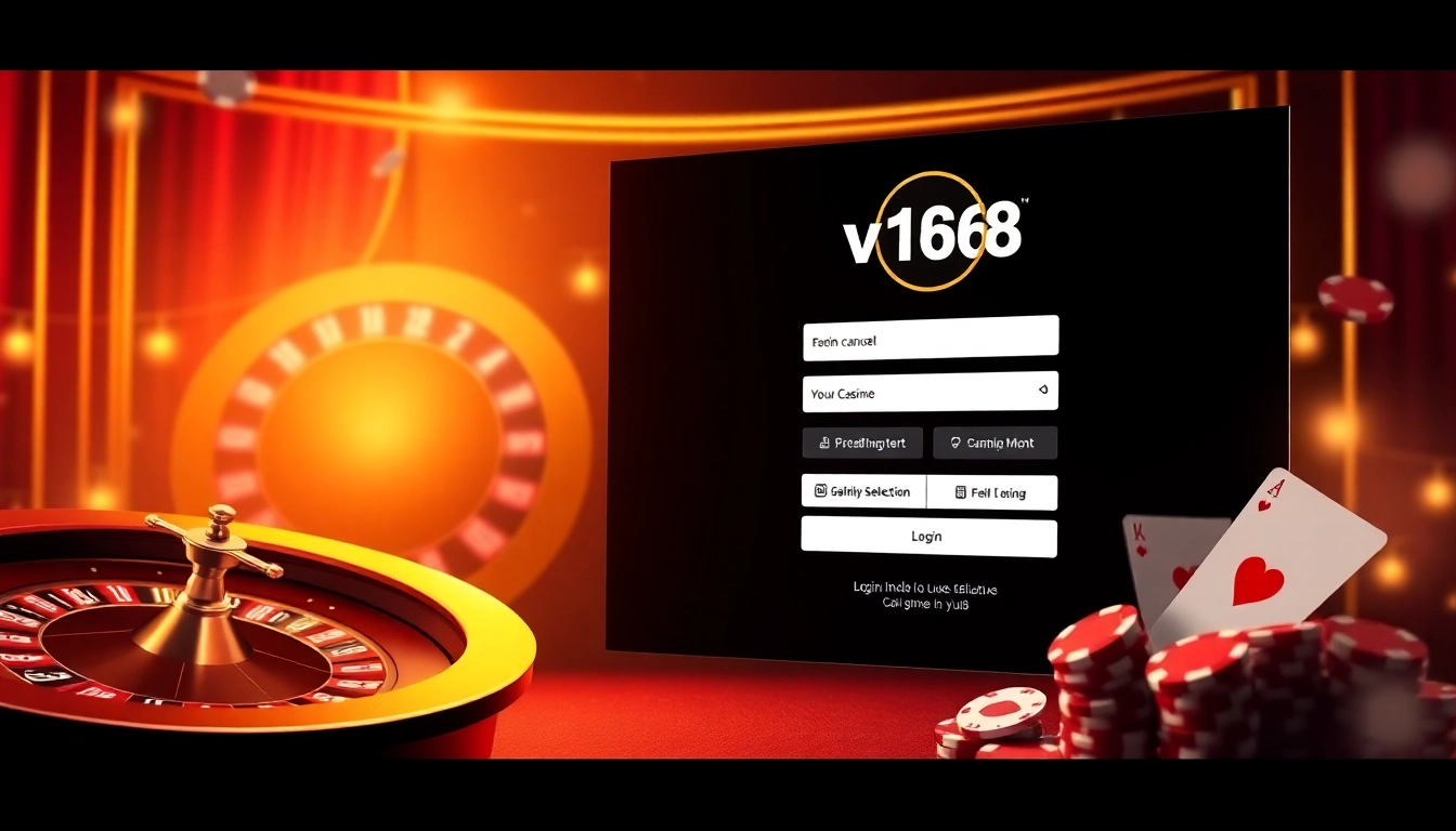 Engaging visual of vn168 đăng nhập interface featuring casino elements like roulette and poker.