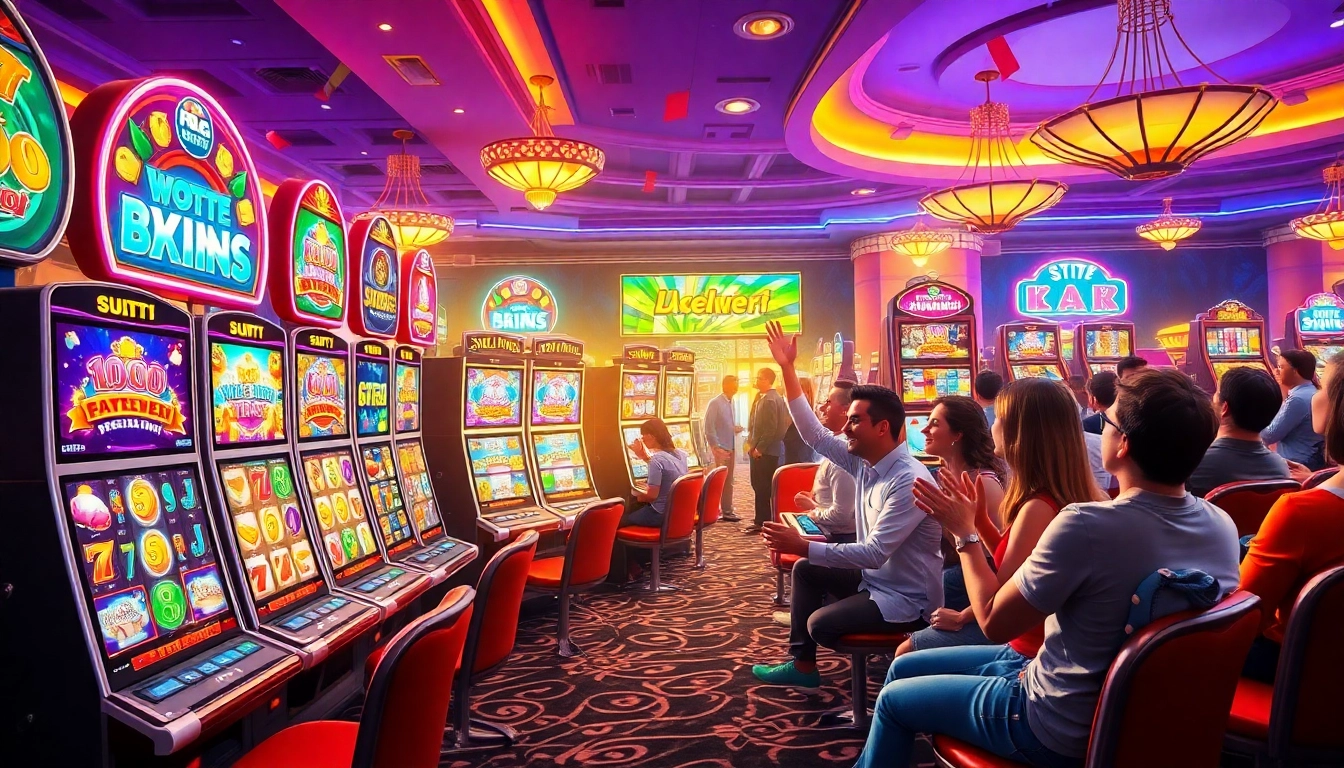 Experience the excitement of pg slot demo games in a luxurious casino setting with vibrant slot machines.